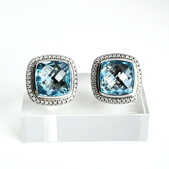 David Yurman Jewelry - DAVID YURMAN Albion 14mm Blue Topaz Diamond Earrings